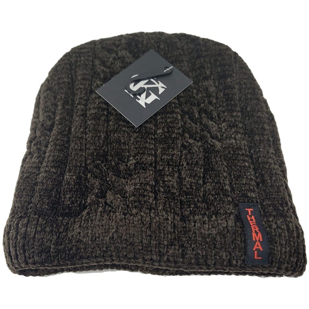 Women's Winter Thermal Fleece Knit Lined Beanie Hat, Brown
